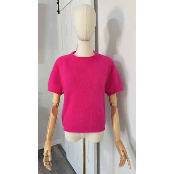 Vintage Express Size M Angora Fuzzy Pullover Sweater Top Hot Pink 90s Y2K - Picture 1 of 9